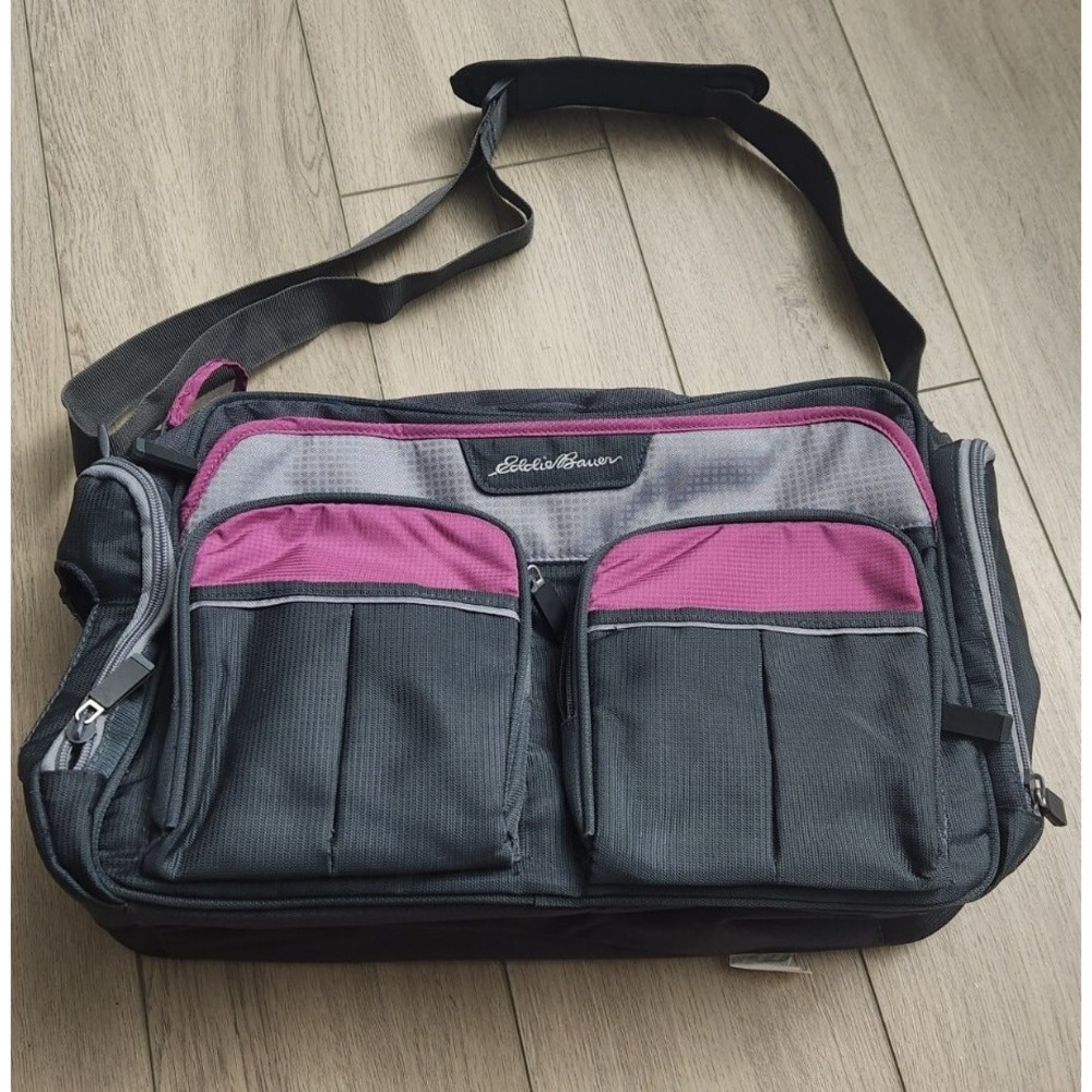 Eddie Bauer Baby Diaper Bag Pink Green Adjustable Strap Multi-Pocket‎ Insulated